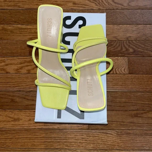 SCHUTZ Kiki Wedge Heel Sandals Green Apple Color Women’s Size 8 Square Toe - Picture 10 of 15